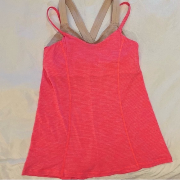 Lululemon Run For Gold Tank Heathered Electric Coral nude sports bra tank top - Picture 6 of 16